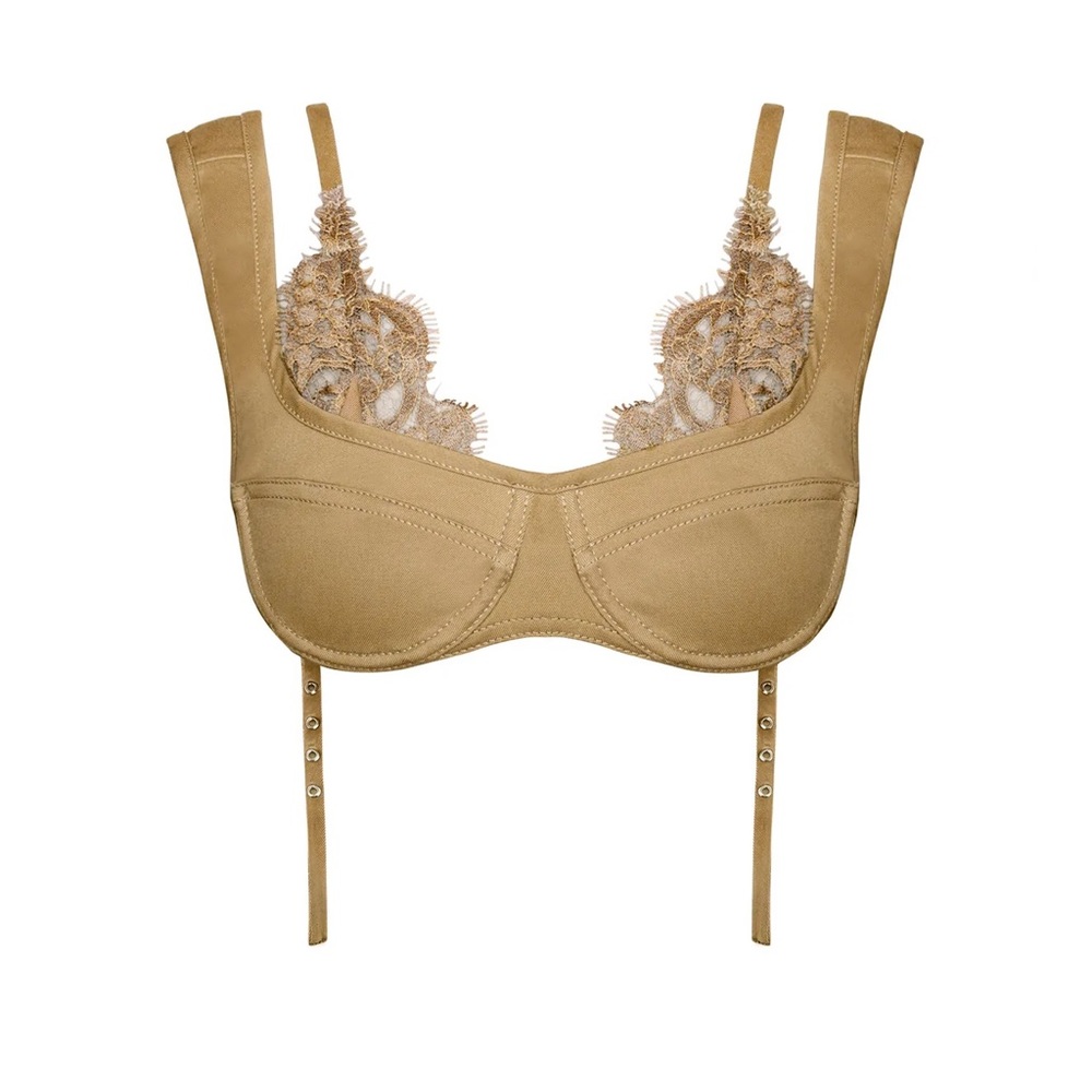 Orseund Iris • Lace trimmed bralette in dark khaki - Picture 4 of 9